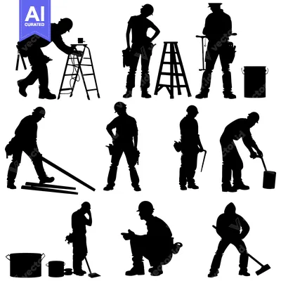 Premium design asset: Silhouettes of Construction Workers with Tools and Equipment