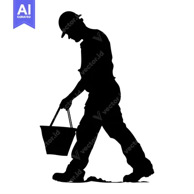Popular premium asset: Silhouette of a Construction Worker Carrying a Bucket