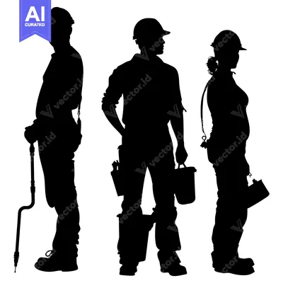 Popular premium asset: Three Silhouettes of Construction Workers in Hard Hats