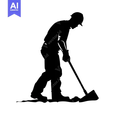 Aset desain premium: Silhouette of a Construction Worker Using a Shovel