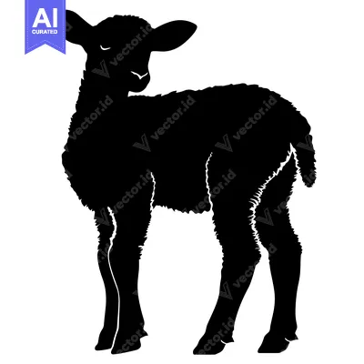 Aset desain premium: Black and White Silhouette of a Lamb Standing