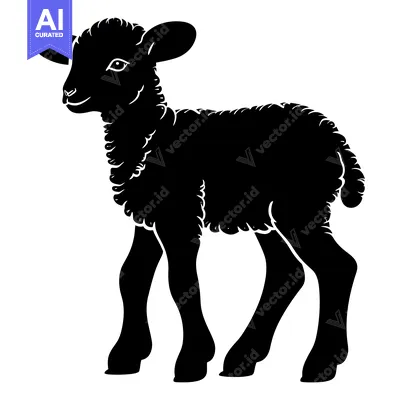 Aset premium populer: Black and White Silhouette of a Lamb Standing