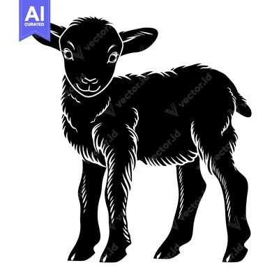 Aset premium populer: Black and White Silhouette of a Lamb Standing