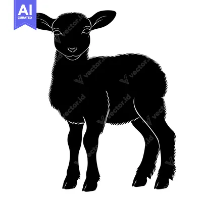 Aset desain premium: Black and White Silhouette of a Standing Lamb