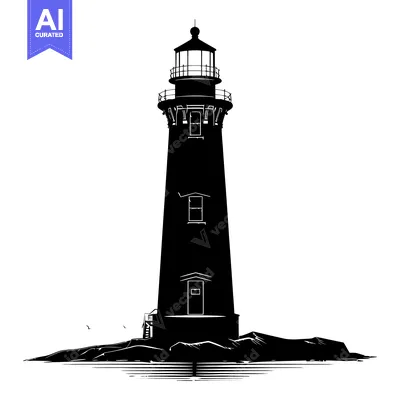 Silhouette of a Tall Lighthouse on a Rocky Coastline