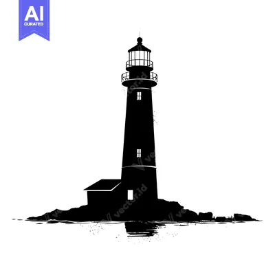 Aset premium populer: Black and White Silhouette of a Lighthouse on a Rocky Coast