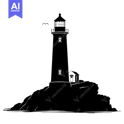 Popular premium asset: Black and White Silhouette of a Lighthouse on a Cliff