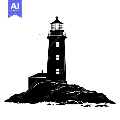Aset premium populer: Silhouette of a Lighthouse on Rocky Coastline