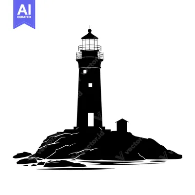 Aset premium populer: Silhouette of a Lighthouse on a Rocky Outcropping