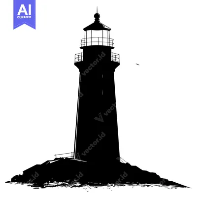 A Silhouette of a Lighthouse on a Rocky Outcropping