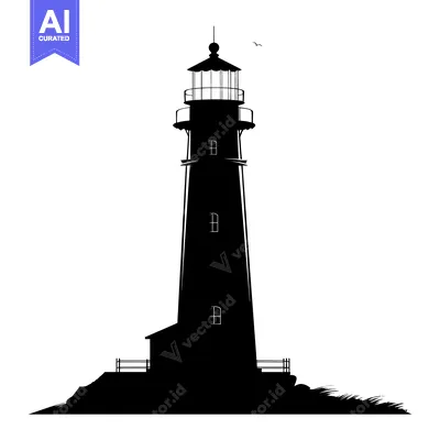 Aset premium populer: Silhouette of a Tall Lighthouse on a Cliffside