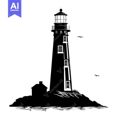 Popular premium asset: A Black and White Silhouette of a Lighthouse on a Rocky Shore