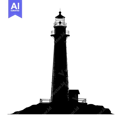 Aset desain premium: Silhouette of a Tall Lighthouse on a Cliffside