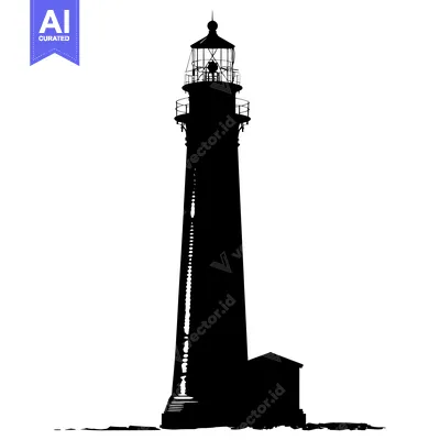 Popular premium asset: Silhouette of a Tall Lighthouse with a Small Building at its Base