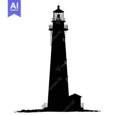 Aset premium populer: Black and White Silhouette of a Lighthouse with a Lantern