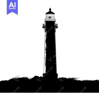 Aset desain premium: A Tall Silhouette of a Lighthouse with a White Background