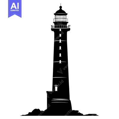 Premium design asset: Black and White Silhouette of a Lighthouse on Rocks