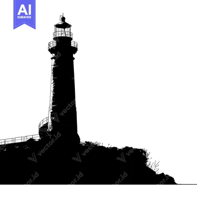 Aset desain premium: Silhouette of a Lighthouse on a Cliffside