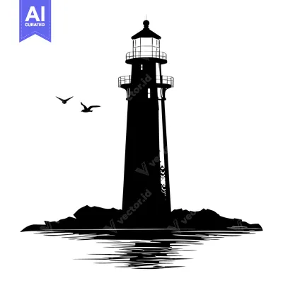 Aset premium populer: Black and White Silhouette of a Lighthouse on a Rocky Outcropping with
