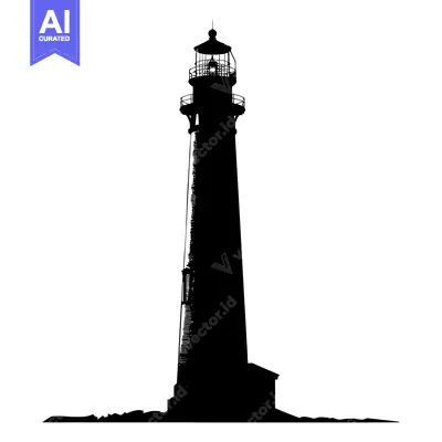 Aset premium populer: Black and White Silhouette of a Lighthouse with a Detailed Design