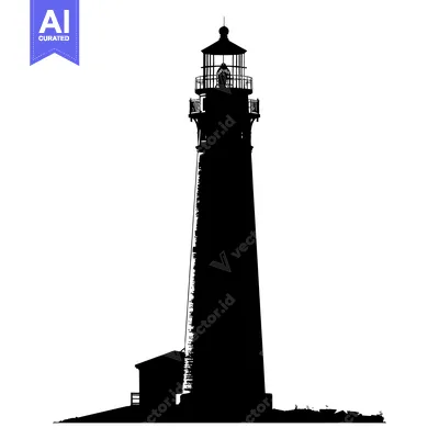 Aset desain premium: Black and White Silhouette of a Tall Lighthouse