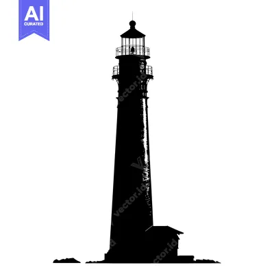 Aset premium populer: Silhouette of a Tall Lighthouse with a Small Building at its Base