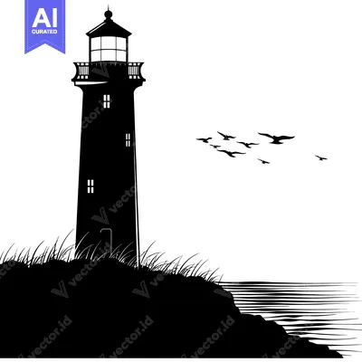 Popular premium asset: Silhouette of a Lighthouse on a Cliff with Birds Flying Overhead