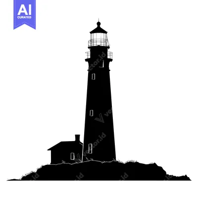 Premium design asset: Black and White Silhouette of a Lighthouse on a Cliff