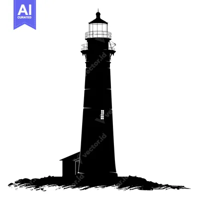 Aset desain premium: Silhouette of a Lighthouse on a Rocky Coastline