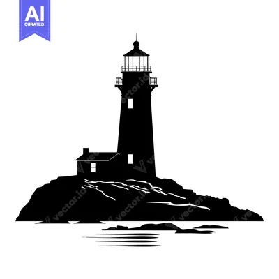 Silhouette of a Lighthouse on a Rocky Outcropping