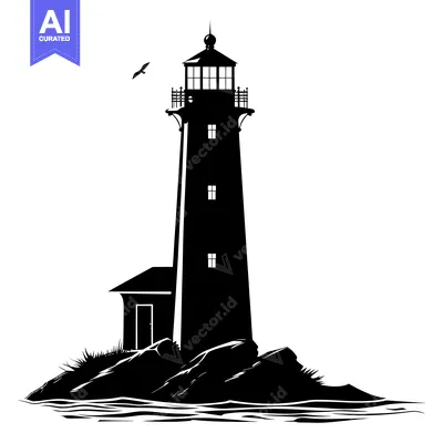 Silhouette of a Lighthouse on a Rocky Island