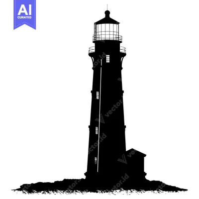 Silhouette of a Tall Lighthouse with a Lantern Room