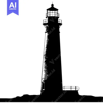 Aset desain premium: Black and White Silhouette of a Tall Lighthouse