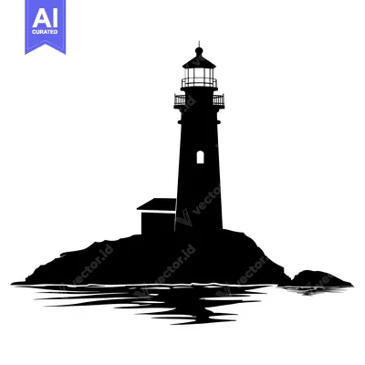 Popular premium asset: Silhouette of a Lighthouse on a Rocky Island with Water Reflection