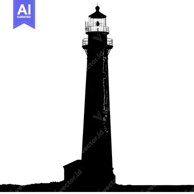 Premium design asset: A Silhouette of a Tall Lighthouse with a Light On