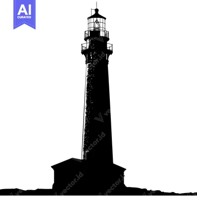 Premium design asset: A Silhouette of a Tall Stone Lighthouse with a Light on Top