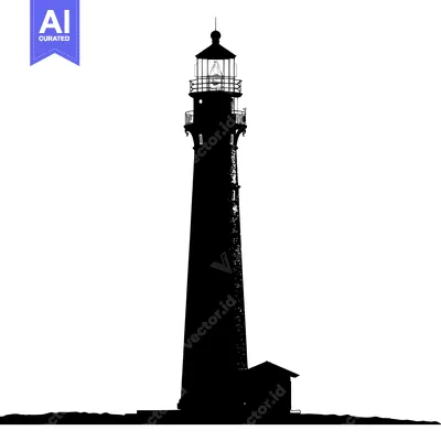 Aset premium populer: Black and White Silhouette of a Tall Lighthouse with a Small Building