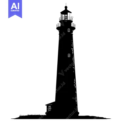 Aset desain premium: Black and White Silhouette of a Lighthouse with a Small Window