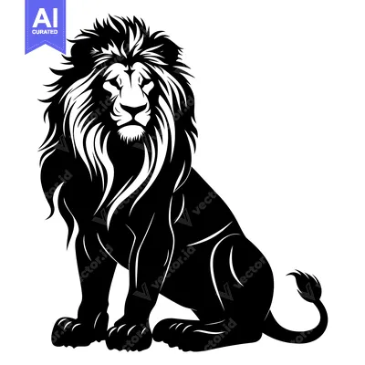 Aset premium populer: Black and White Silhouette of a Seated Lion