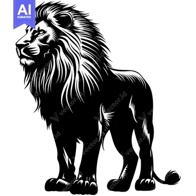 Aset premium populer: Black and White Illustration of a Lion Standing