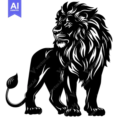 Aset premium populer: A Black and White Silhouette of a Lion Standing Tall