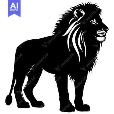 Aset premium populer: Black and White Silhouette of a Standing Lion