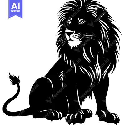 Premium design asset: Black and White Silhouette of a Lion Sitting