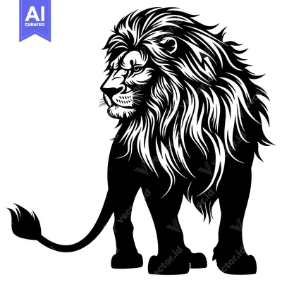 Aset premium populer: A Black and White Illustration of a Lion with a Shaggy Mane