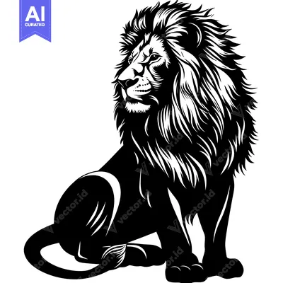Aset premium populer: Black and White Illustration of a Sitting Lion
