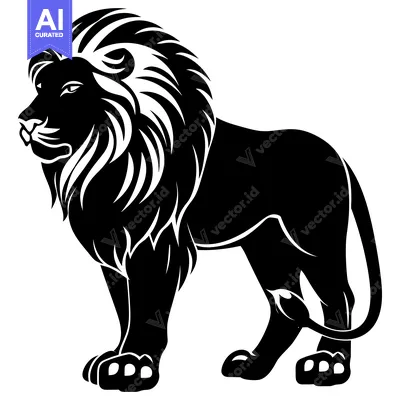 Premium design asset: A Black and White Silhouette of a Standing Lion