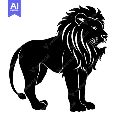 Aset desain premium: Black and White Silhouette of a Lion