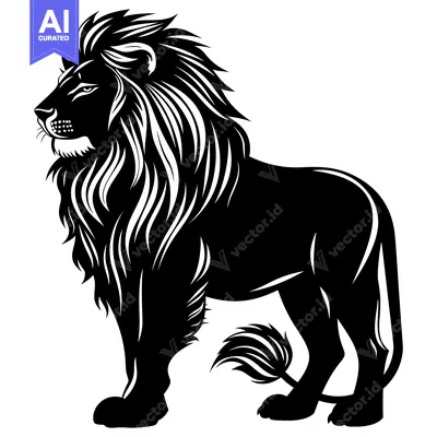Aset premium populer: A Black and White Silhouette of a Standing Lion