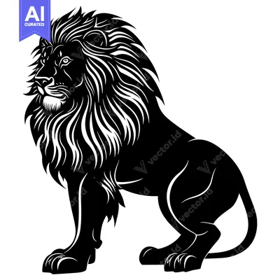 Black and White Silhouette of a Lion Sitting