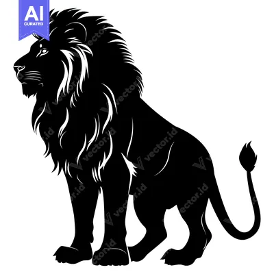 Aset premium populer: Black and White Silhouette of a Lion Standing